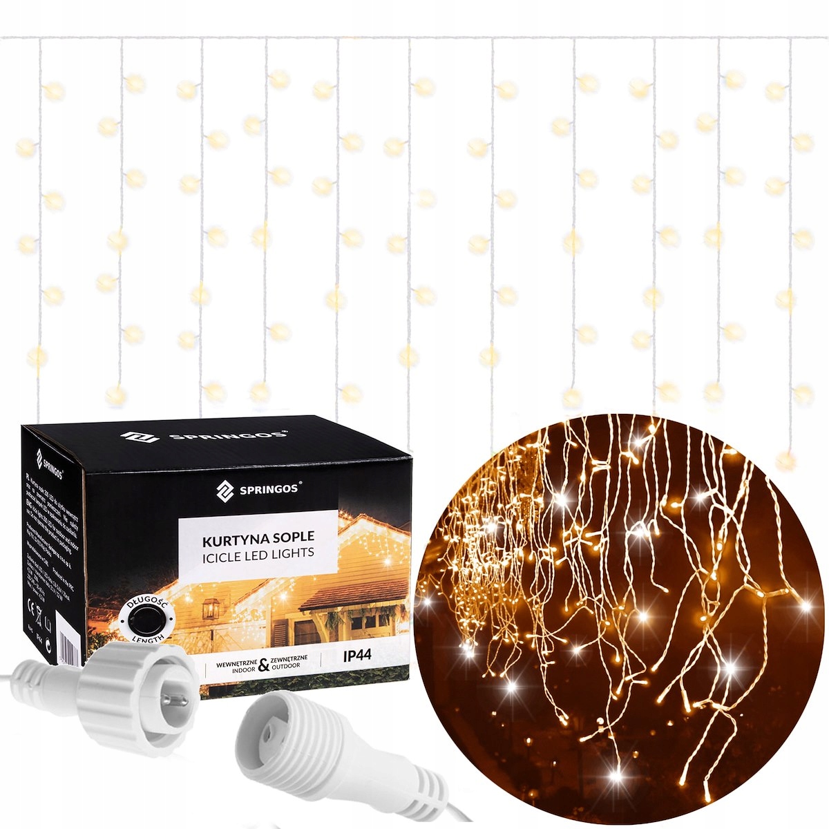LAMPIKI SOPLE LED SPRINGOS 500 DIOD 22,5M ZEWNĘTRZNE CIEPŁY BIAŁY + FLASH