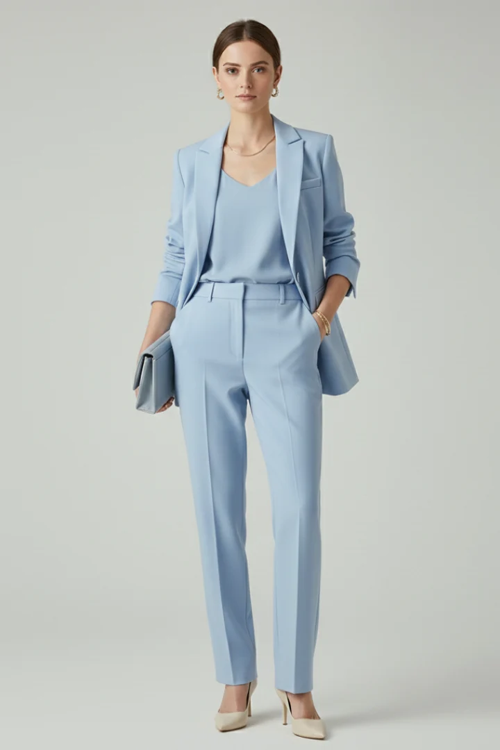 Damen Blazer Set Zweiteiler | Taillierter Blazer und Stoffhose mit geradem Bein | Elegantes Business Outfit f��r Damen