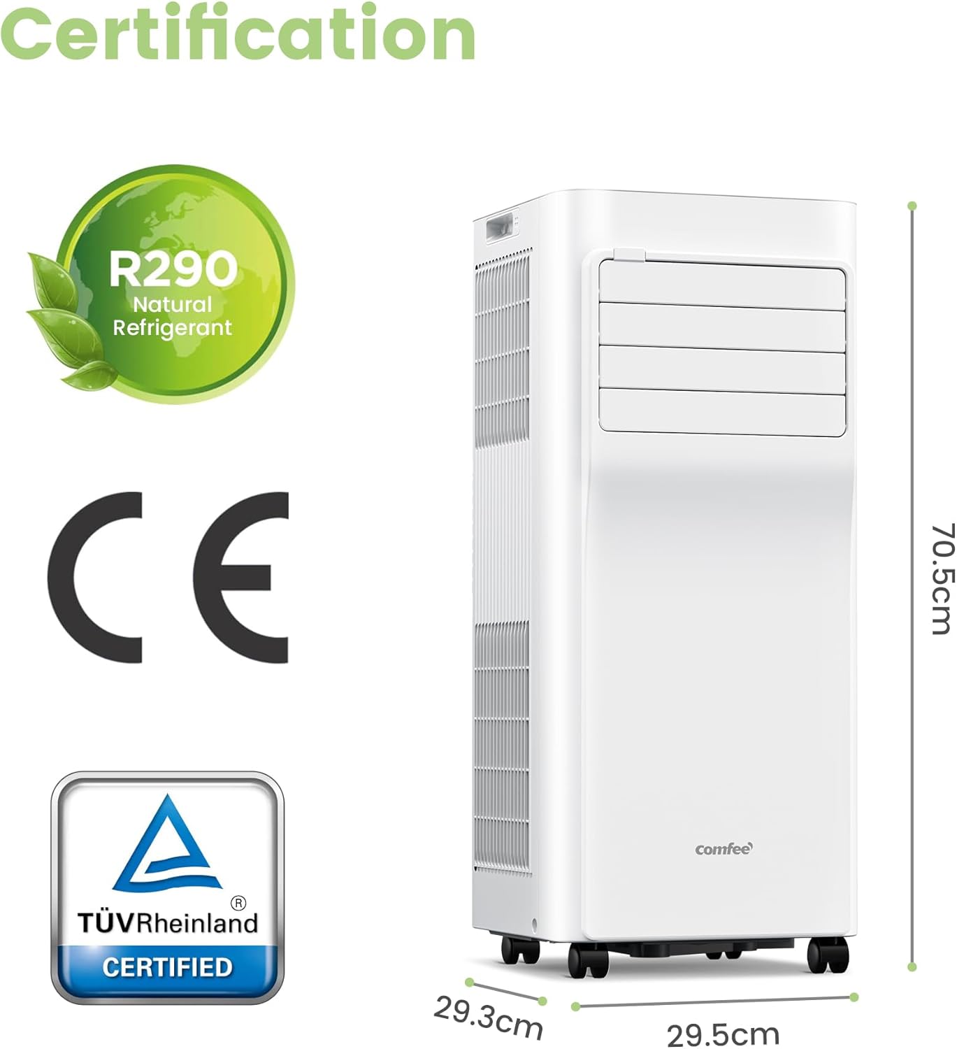 Comfee Mobiles Klimagerät Breezy Cool Pro 2.6,9000 BTU 2,6kW, Kühlen&Ventilieren&Entfeuchten,APP-Steuerung,Raumgröße bis 88m³(33㎡),Mobile Klimaanlage mit Abluftschlauch