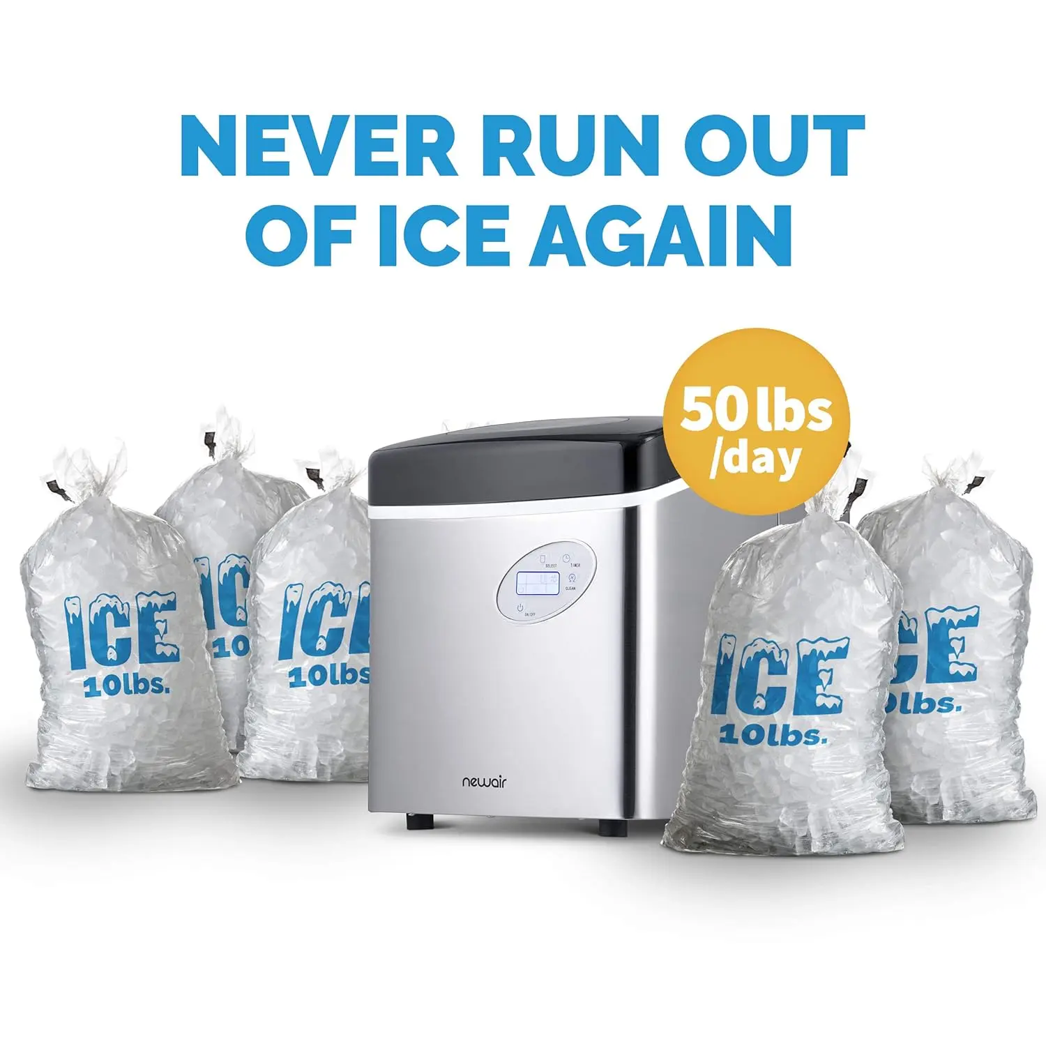 Newair Portable Ice Maker 50 lb. Daily, 12 Cubes in Under 7 Minutes ...