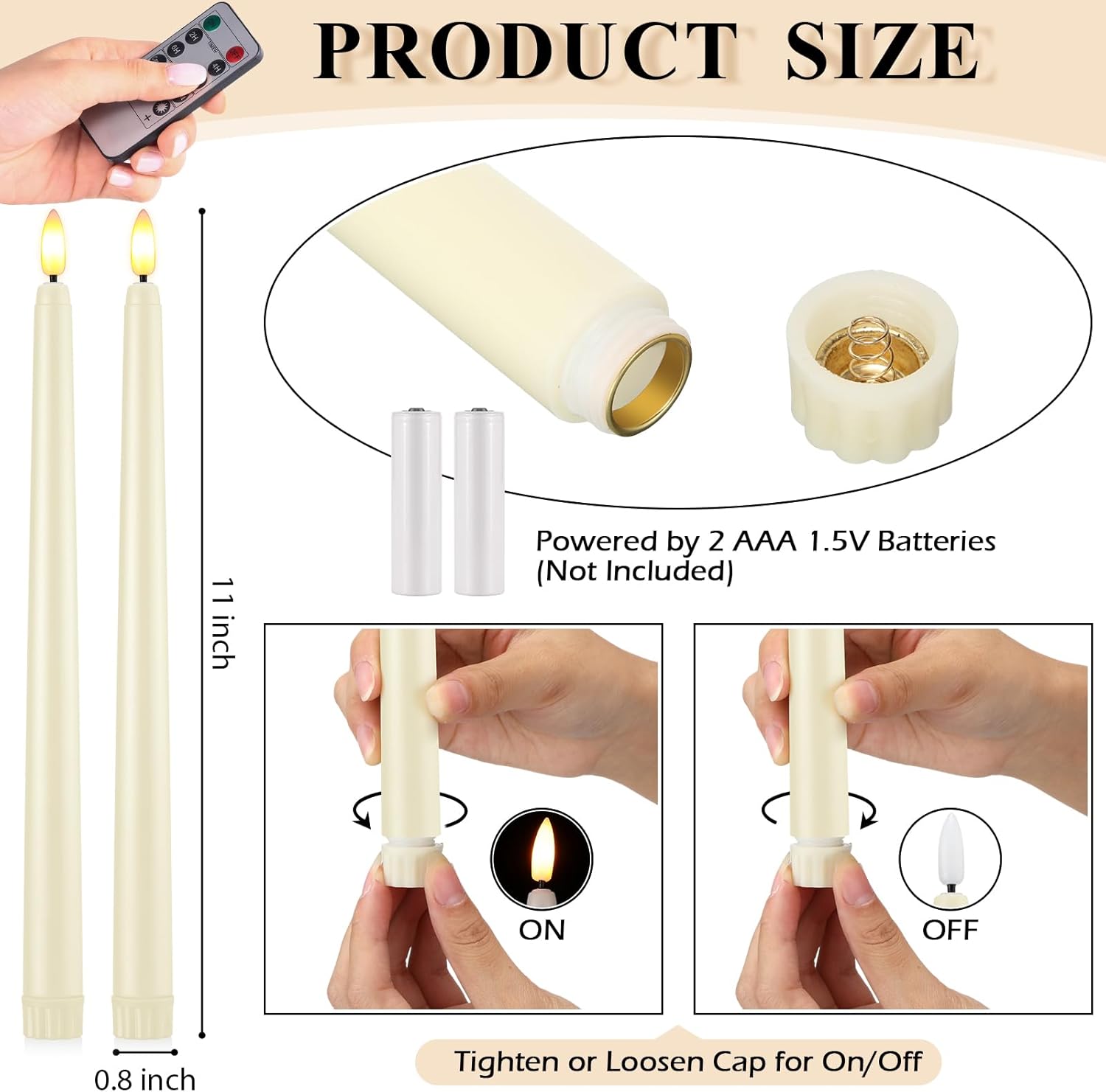 48 Stück Flammenlose Kegelkerzen mit 4 Fernbedienungen, batteriebetrieben, flammenlose flackernde konische Kerzen, 3D-Dochte, flammenlose Kunstwachs-LED-Leuchten für Hochzeit, Weihnachten, Party,
