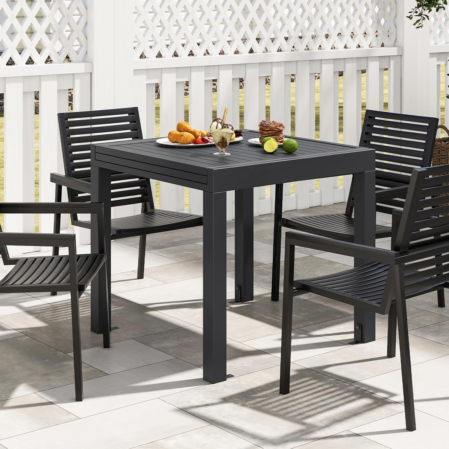 COSTWAY Gartentisch Aluminium ausziehbar, 80/160x80cm, Esstisch wetterfest, rechteckiger Terrassentisch mit Lattentischplatte für 4-6 Personen, Ausziehtisch für Garten, Terrasse