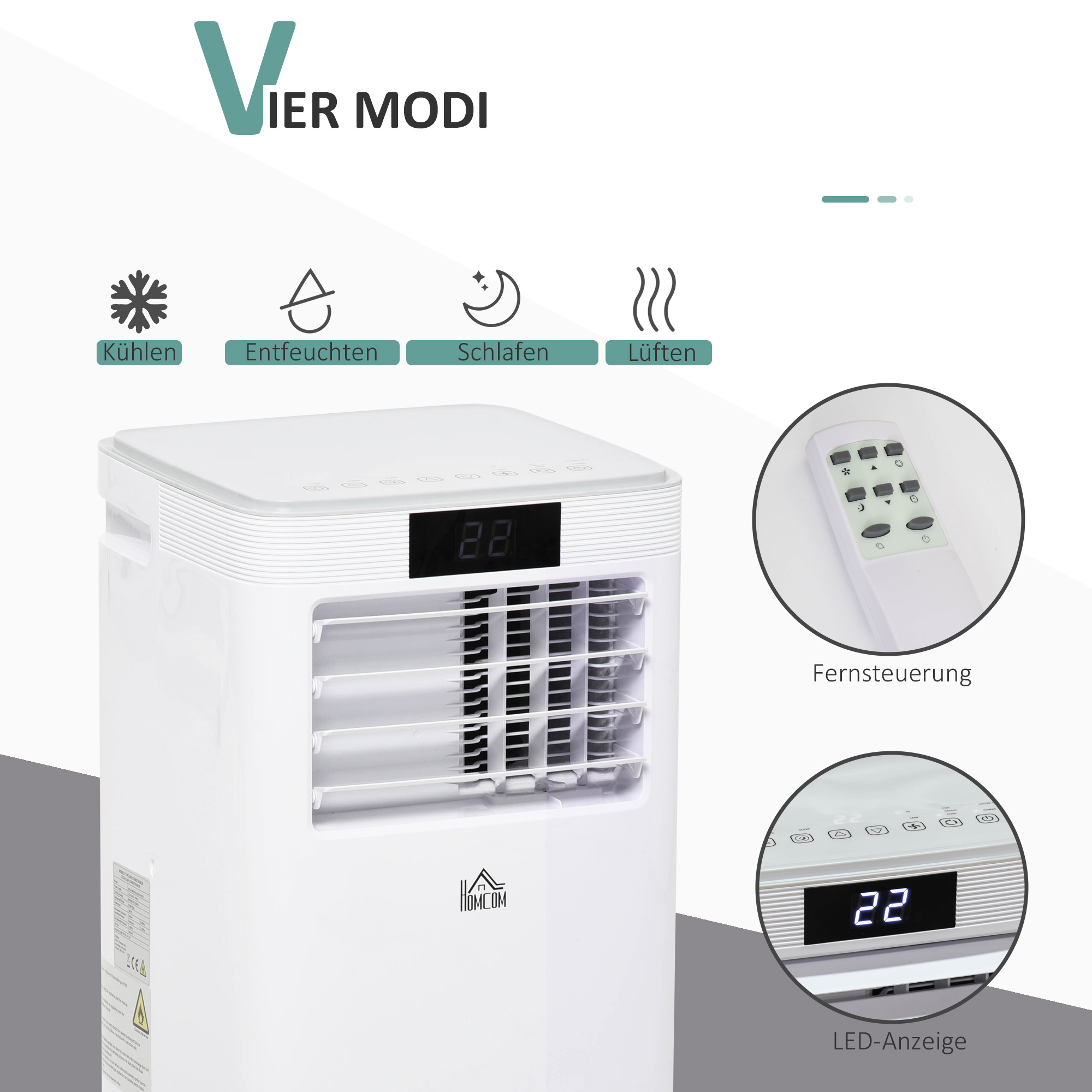 Mobiele airconditioner airconditioner 4 modi afstandsbediening 24u timer ABS wit