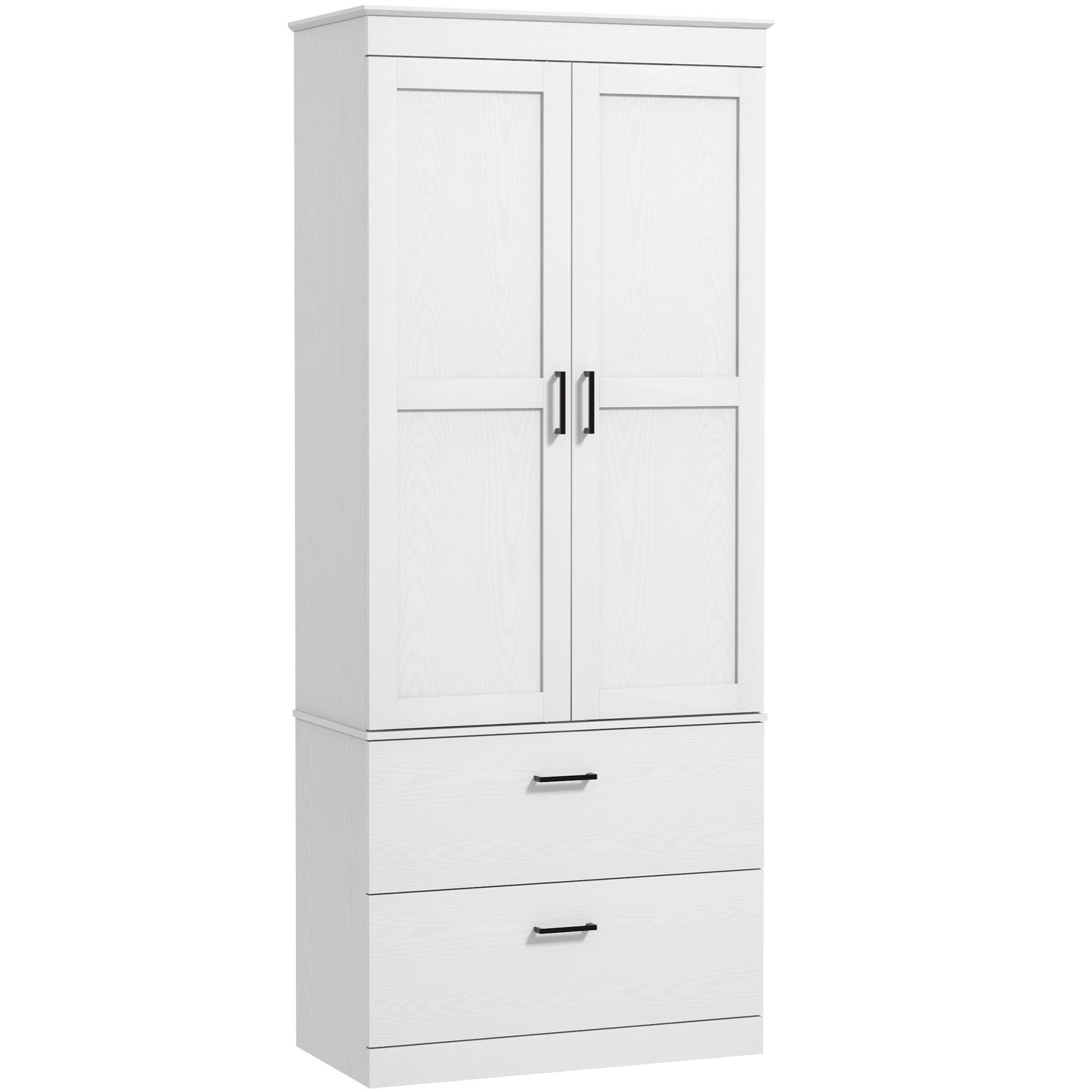 Vrijstaande Keukenkast met Verstelbare Schappen en Twee Brede Laden voor Woonkamer, Keuken, Wit