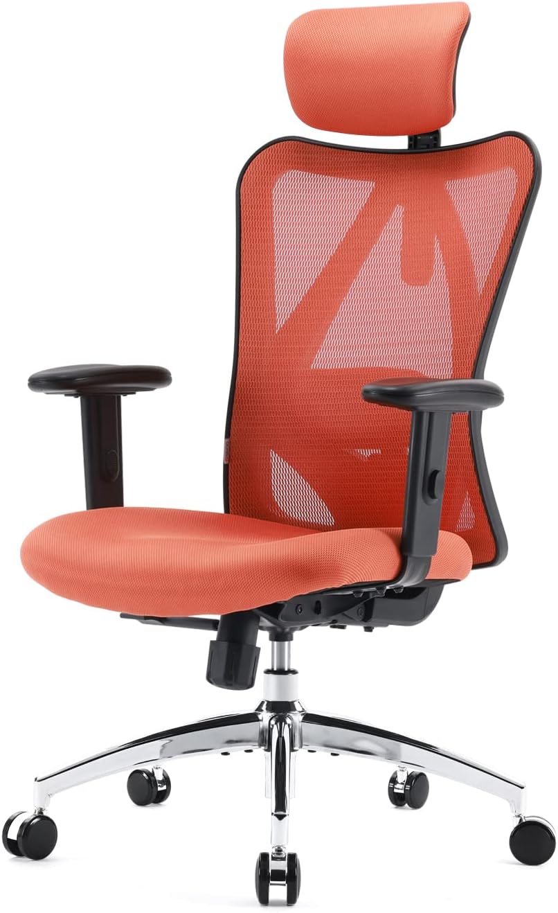 SIHOO Ergonomiczne krzesło biurowe, komputerowe krzesło biurowe z regulowanym podparciem lędźwiowym i zagłówkiem, oddychające siatkowe krzesło do gier z wygodną grubą poduszką i regulowanymi podłokietnikami, krzesło obrotowe do nauki w domu (czarne)
