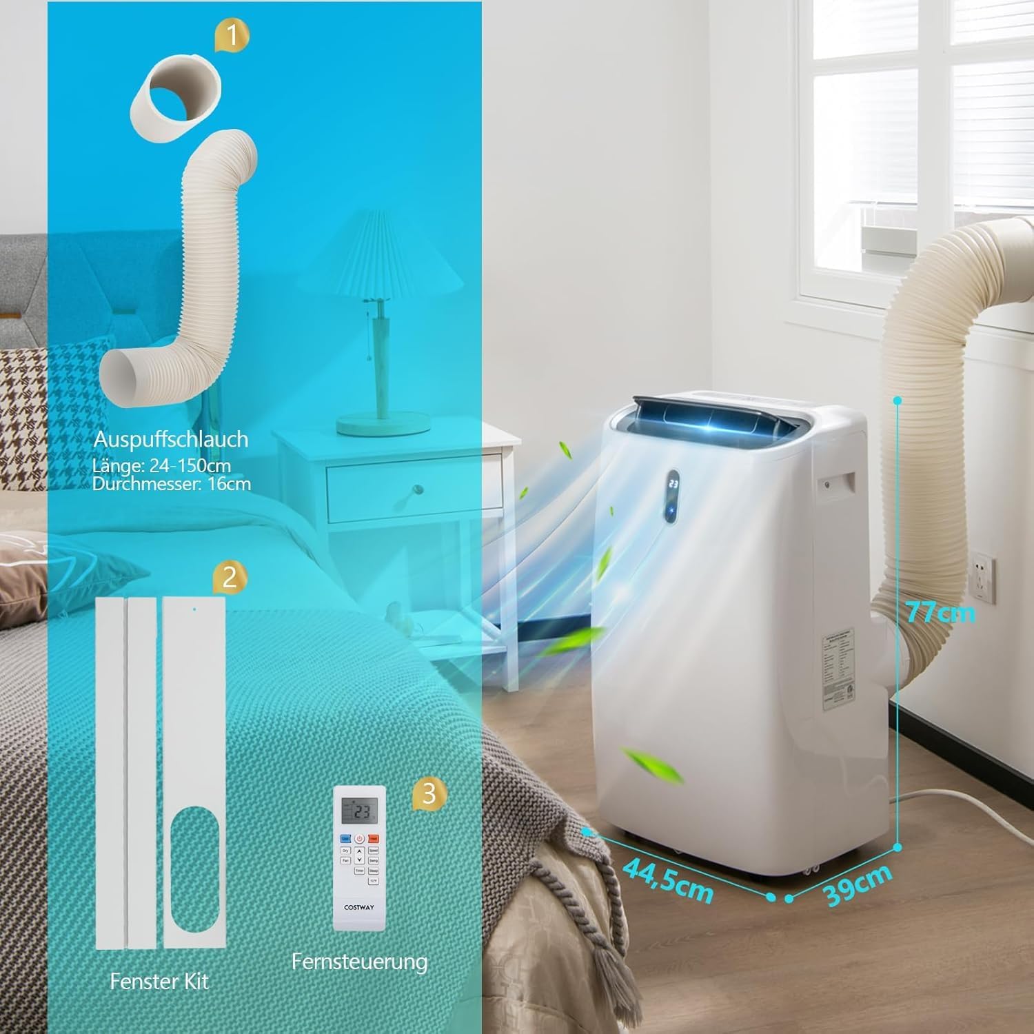 GOPLUS 16000 BTU Klimaanlage mit Abluftschlauch, 5 in 1 mobiles Klimagerät: Kühlen, Heizen, Entfeuchten, Belüften, Schlafmodus | 24H-Timer | App & Fernbedienung | für Raumgröße bis 30㎡ (16000BTU)