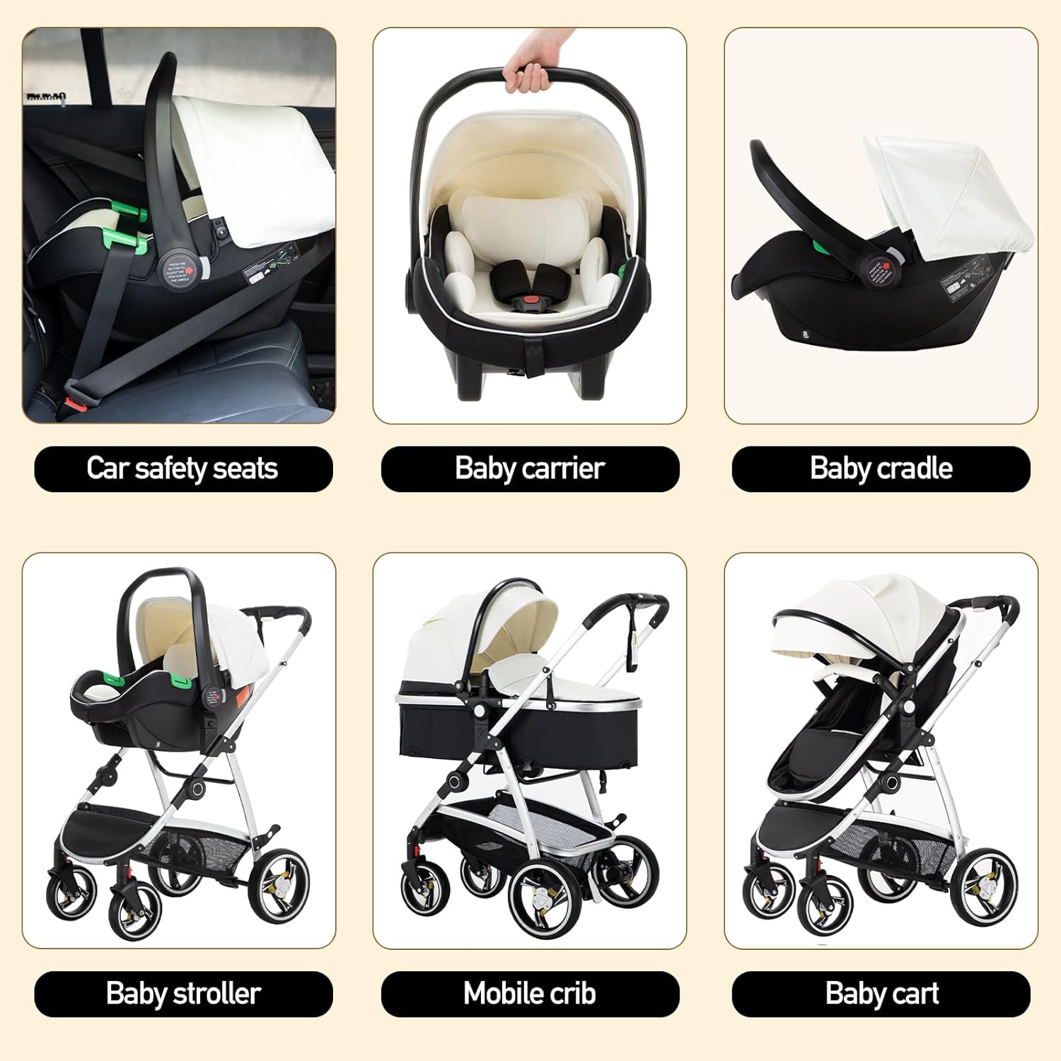 Gcarebb 3 in 1 Kinderwagen, Buggy Mit Auto Babyschale, Mit Höhenverstellbarer Kinderwagen Komplettset, KombiKinderwagen Mit Aluminiumrahmen für Neugeborene 0-4 Jahre