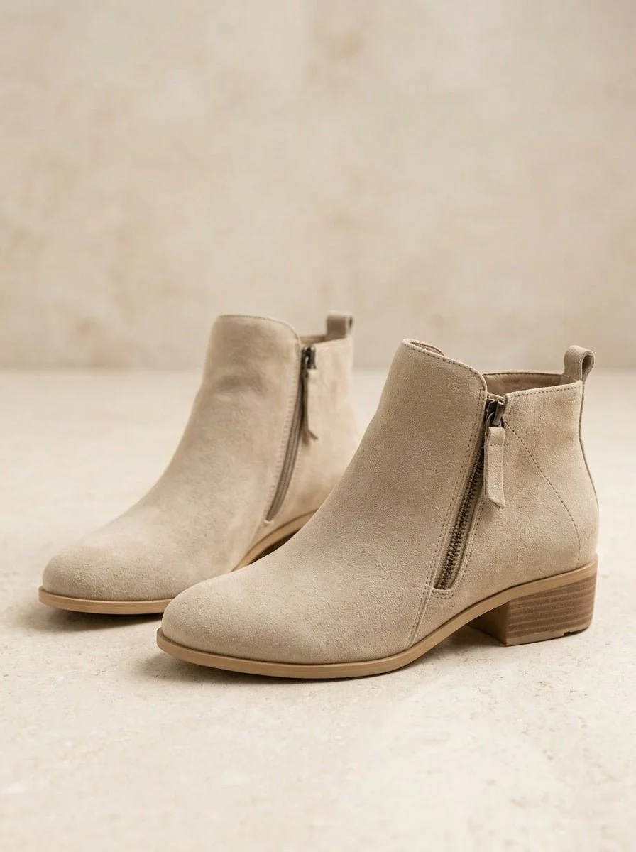 Damen Stiefeletten aus Wildleder mit bequemem Blockabsatz und praktischem Seitenrei?verschluss f��r herbstliche Outfits