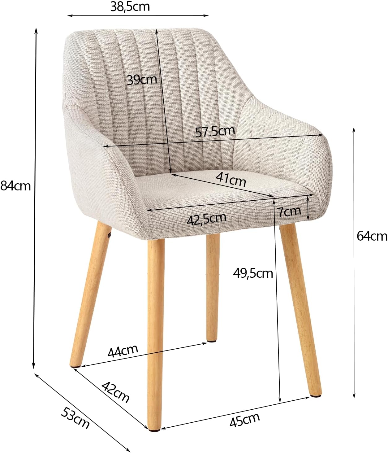 Armlehnenstuhl Esszimmerstuhl 4er Set Beige Holzbeine Polsterstuhl mit Armlehne Stühle Esszimmer Küchenstuhl Wohnzimmerstuhl aus Polyester
