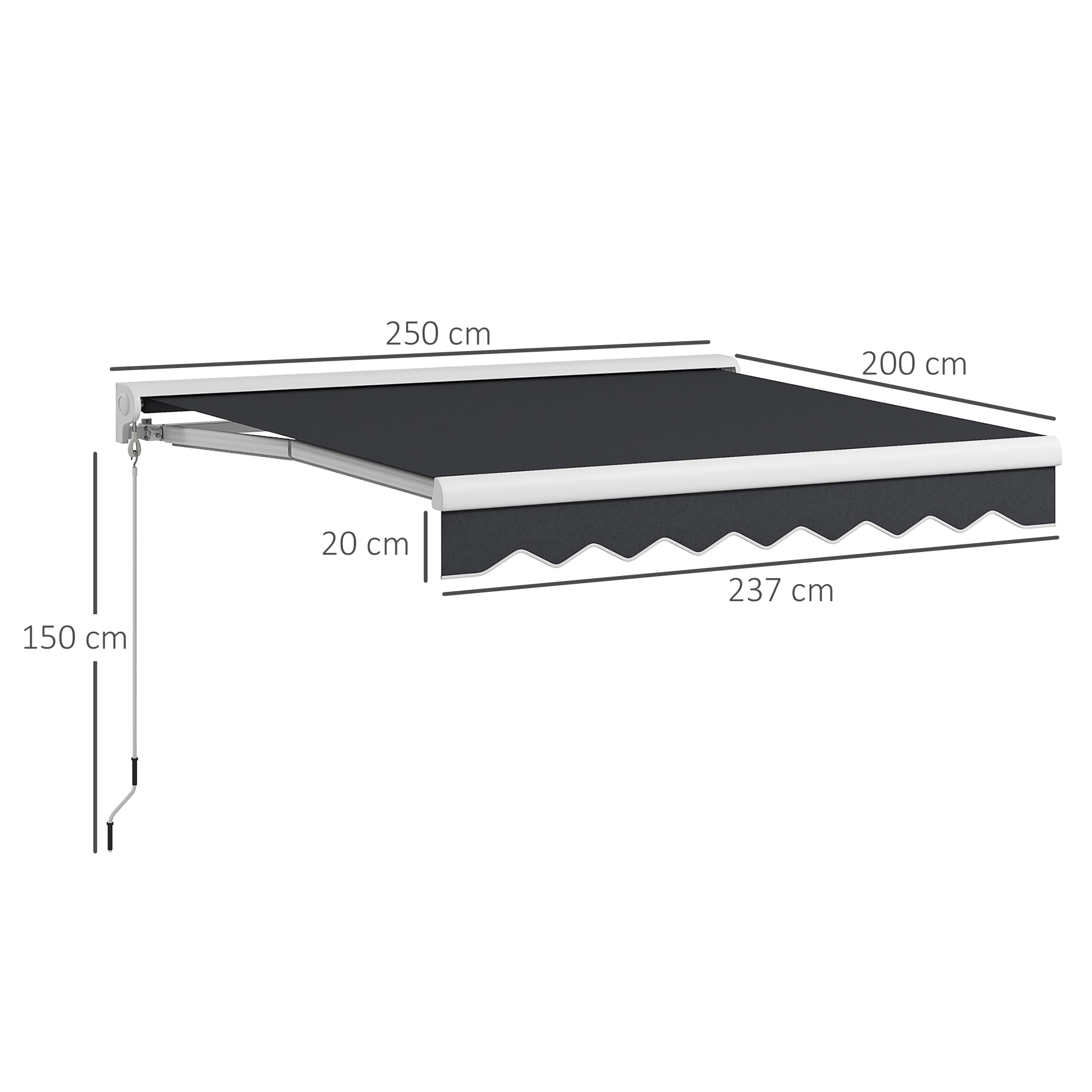 Outsunny Aluminium Markies, Uitschuifbare Markies 2.5x2m, Elektrisch Met Afstandsbediening, Aluminium Frame, Grijs