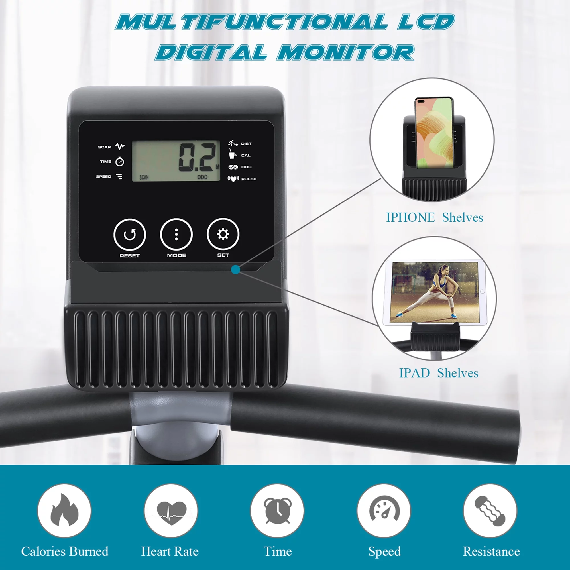 2025 MARNUR Inklapbare Hometrainer met 8 Verstelbare Weerstandsniveaus, LCD Monitor, Tablet Houder en Wielen