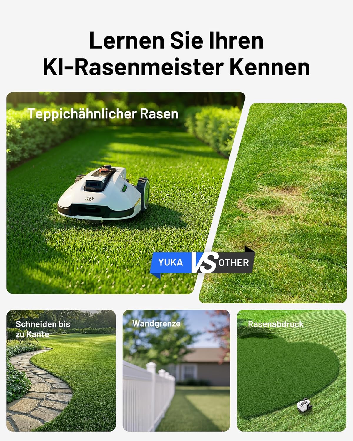 MAMMOTION YUKA Mini 700 Mähroboter ohne Begrenzungskabel, NetRTK+Vision, Keine RTK-Antenne erforderlich, Auto-Kartierung, Empf. 700m², Max. 1100m², mit 4G-Modul, 50% Steigung