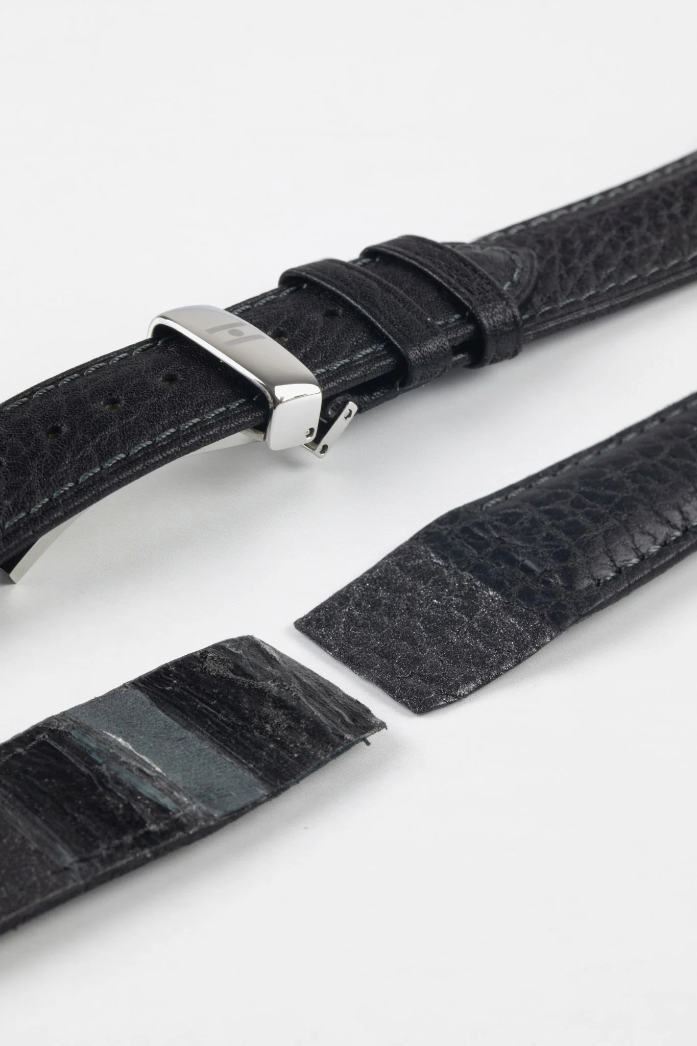 Hirsch CAMELGRAIN Open-Ended No-Allergy Leather Watch Strap in BLACK