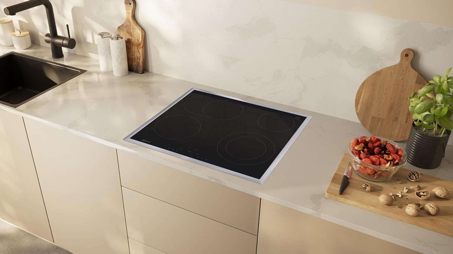 NEFF T16SDF9L0, N 70, Elektrokochfeld, autarkes Glaskeramik-Kochfeld 60 cm breit, Touch Control, Powerstufe, Bräterzone, aufliegend, Schwarz