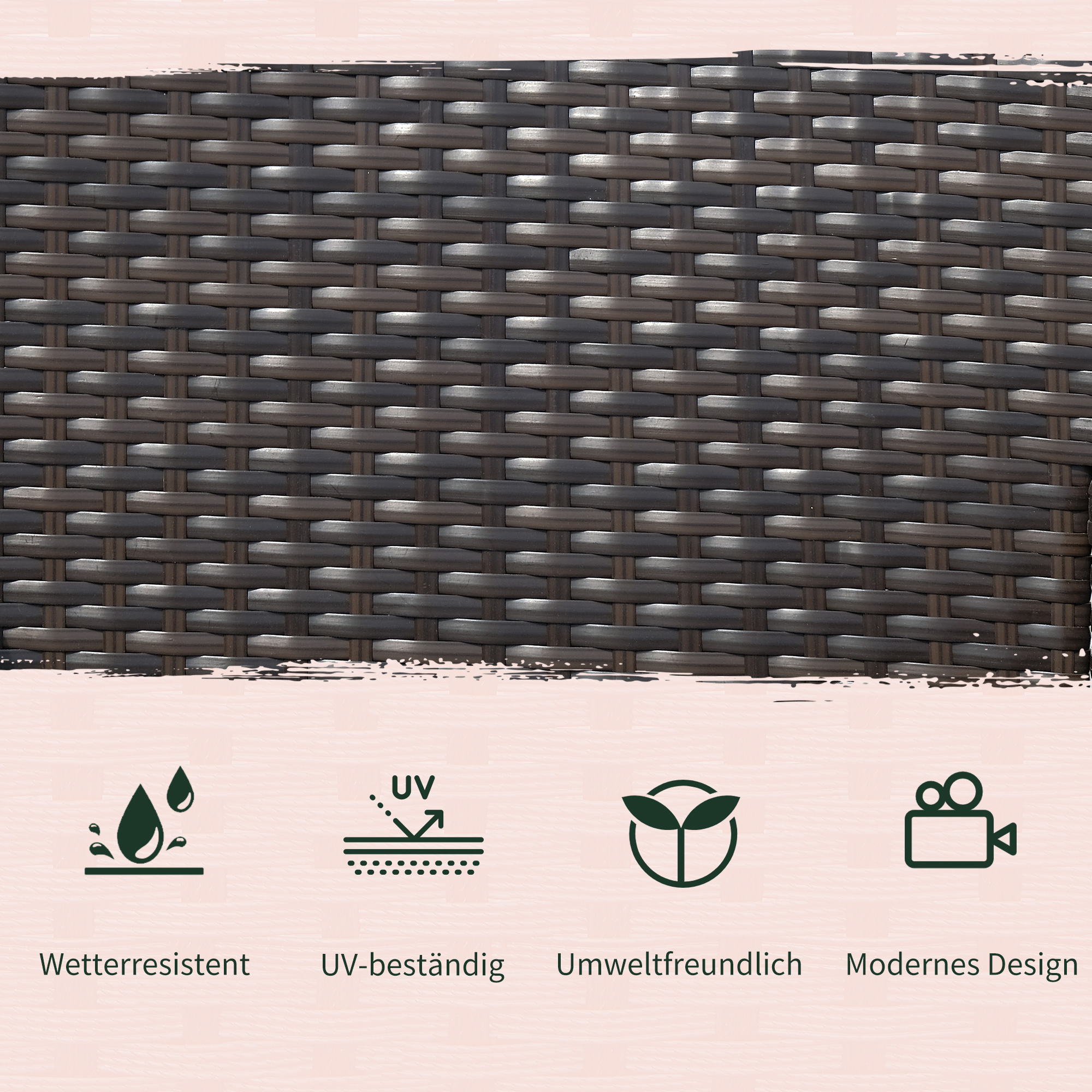 Poly-rotan tuinbank met tafel tuinbank bank 2-zits staal bruin