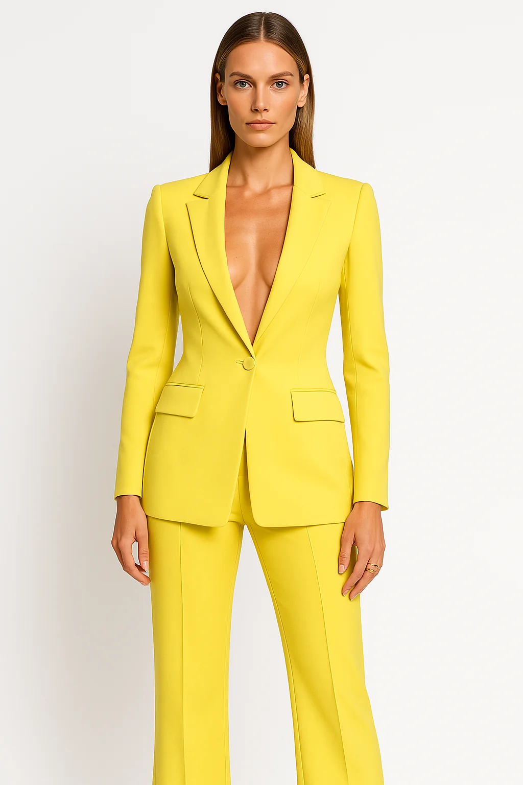 Eleganter Damen-Hosenanzug mit tiefem Ausschnitt �C Blazer & Hose mit geradem Bein