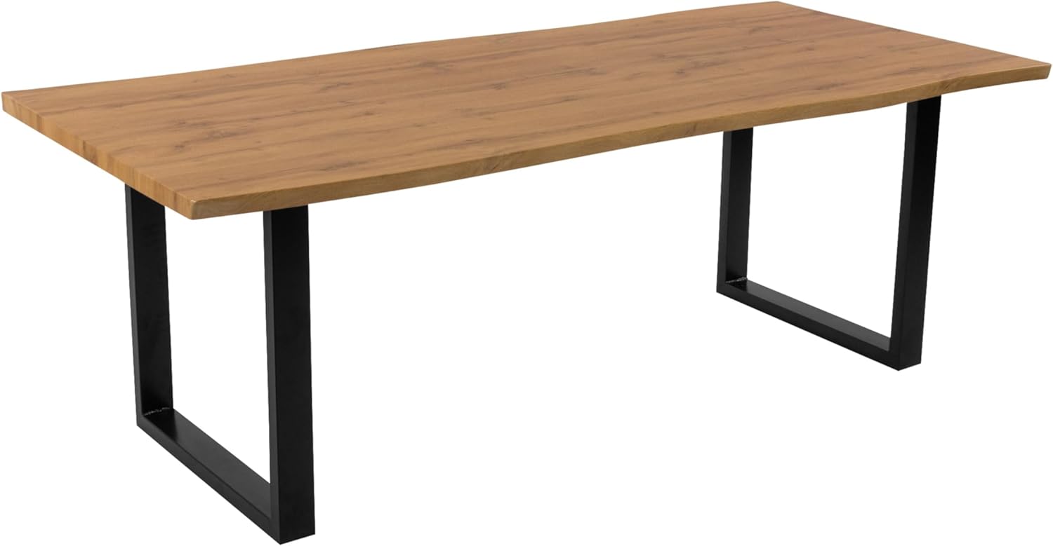 SAM 7 TLG. Essgruppe Josy | 200 x 100 cm | Holz Wildeiche-Optik | Stuhl Set Susi Grau | U-Gestell Schwarz | Esstisch mit 6 Stühlen | Esszimmertisch/Küchentisch/Holztisch | Esszimmer