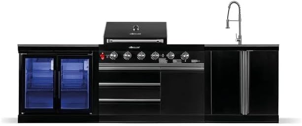 GORILLER® BLACKBACK M6 Outdoor-Küche, Gasgrill mit Doppel-Kühlschrank und Waschbecken, Edelstahl, Schwarz