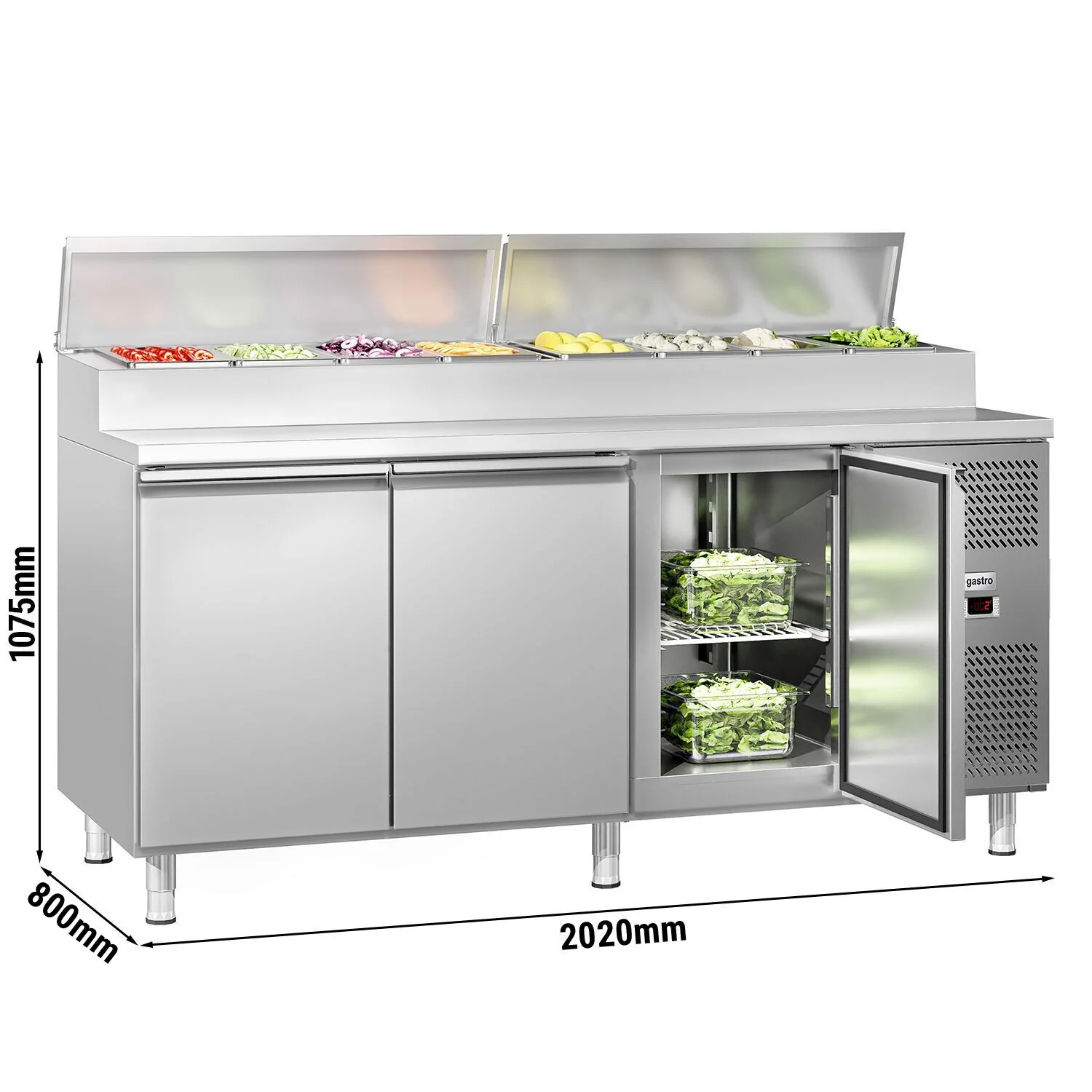 Saladette ECO - 2020x800 mm - 3 dører - med lokk - for 10x GN 1/3 beholdere
