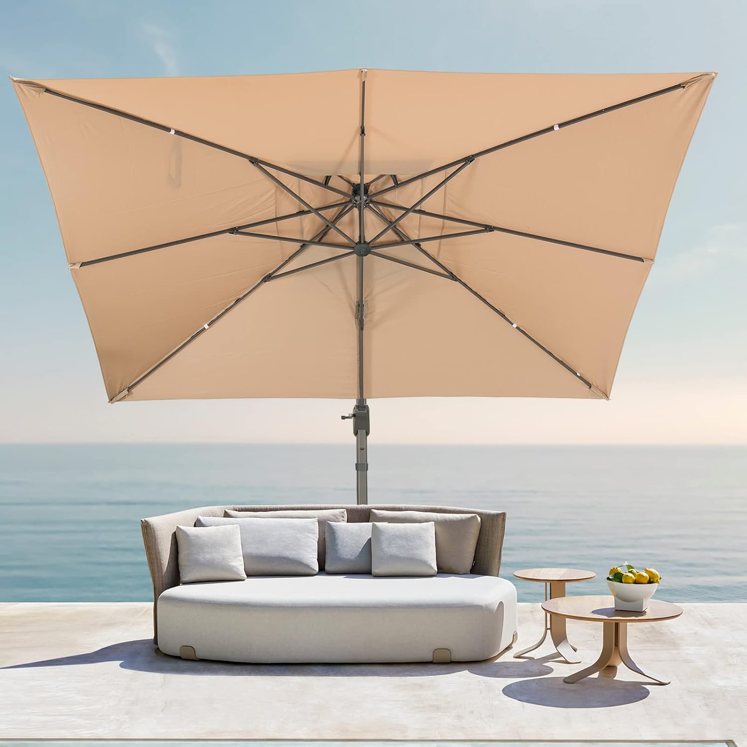 LKINBO Sonnenschirm 300 x 400 cm Rechteckig mit Ständer und Kurbel, Groß Ampelschirm Terrassenschirm 360°Drehbar Parasol Windfest Gartenschirm Wasserdicht Marktschirm für Garten Deck Outdoor, Khaki