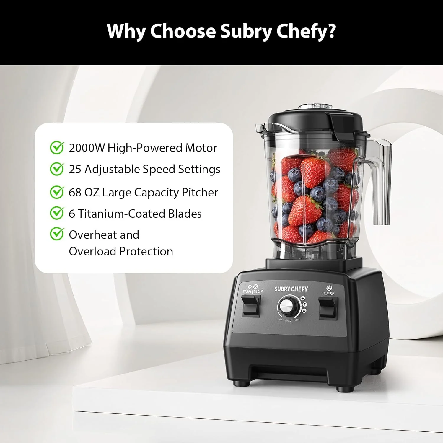 Countertop Blender Pro 2000W, Professional High Speed Blender 68 oz, Heavy Duty Kitchen Mixer