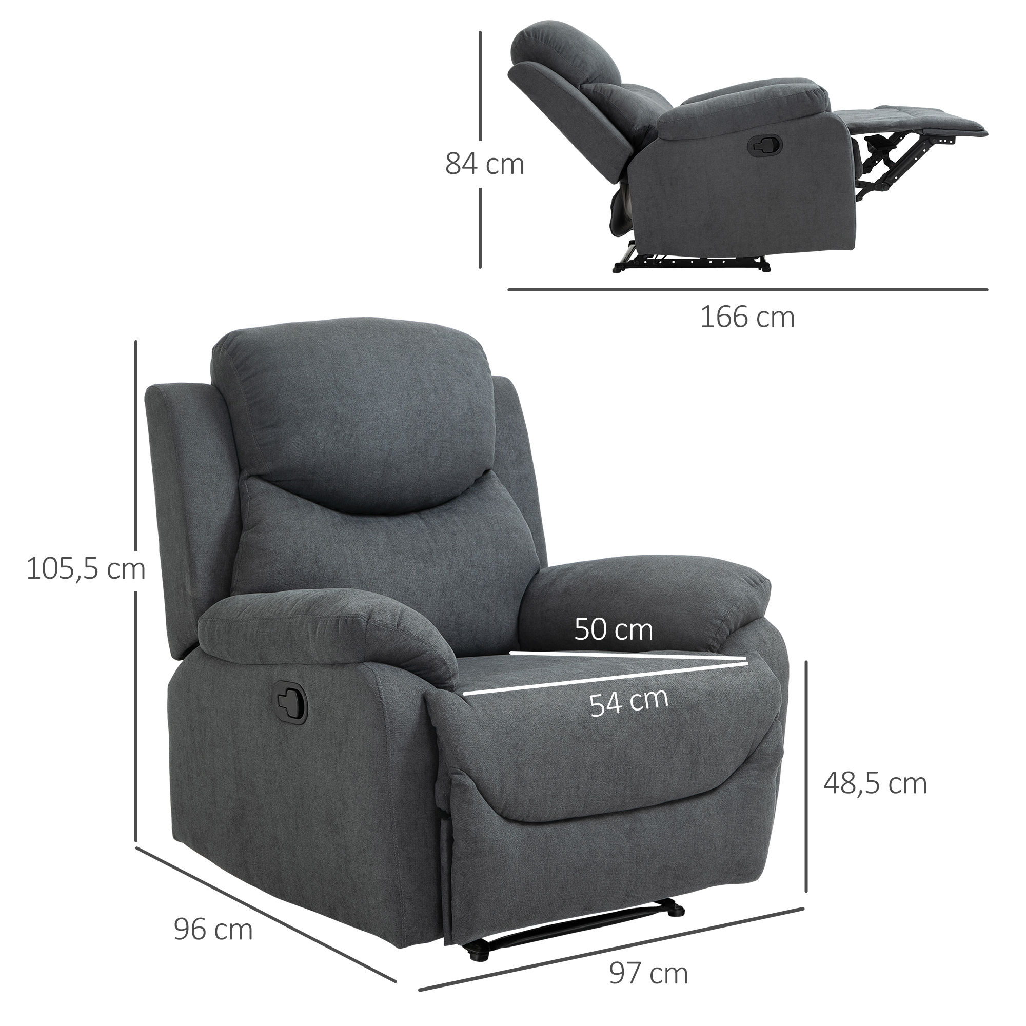 Relaxstoel, ligstoel, 150�� kantelbaar, Donkergrijs