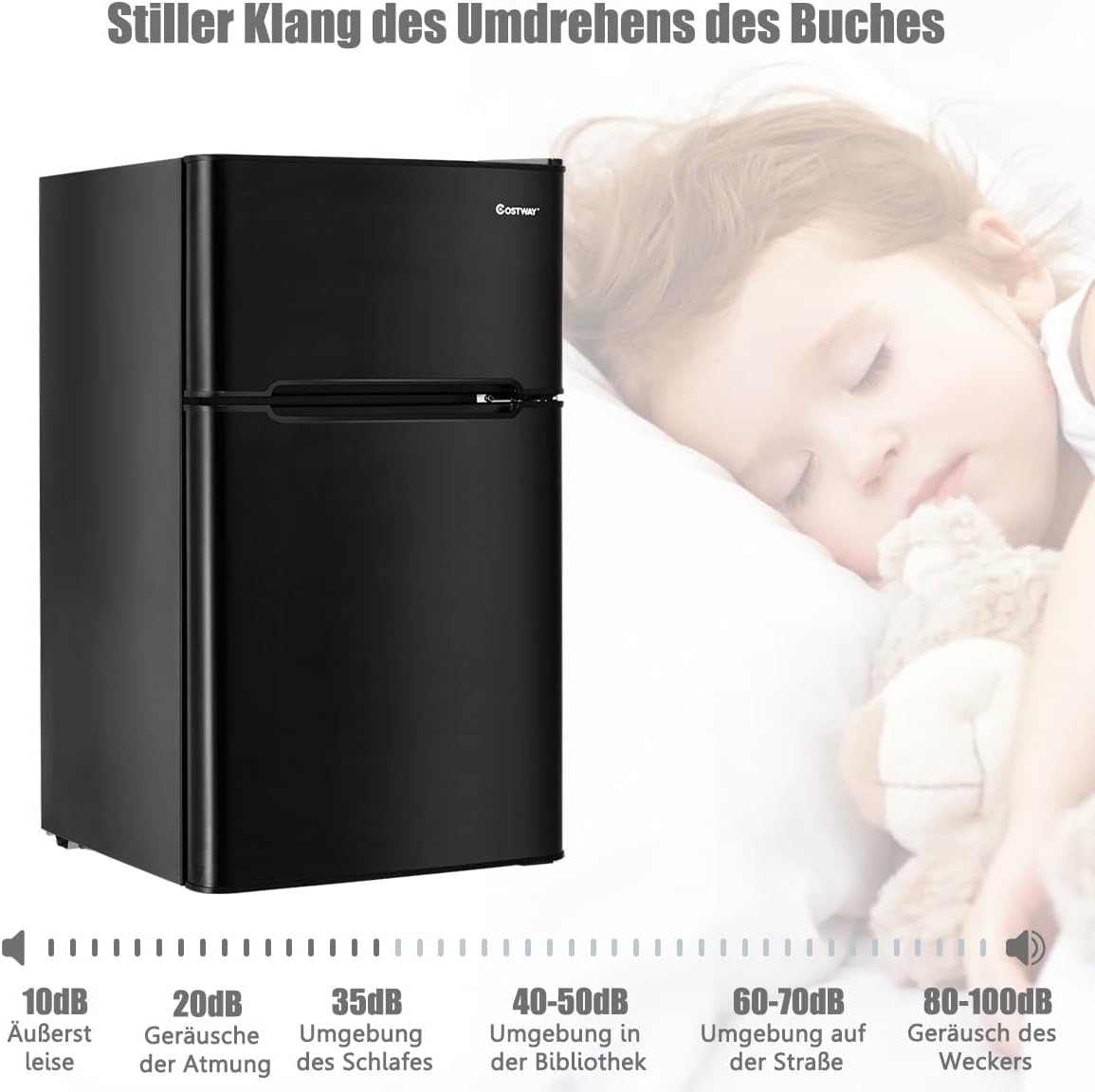 RELAX4LIFE Minikühlschrank 90L, Kühlschrank mit 27L Gefrierfach, Gefrierschrank mit Temperaturregelung, Kühl-Gefrier-Kombination mit Türablage & Höhenverstellbaren Füßen (Black)