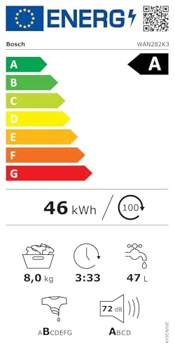 2025 Bosch WAN282K3, Serie 4, Lavadora de carga frontal, 8 kg, 1400 rpm, SpeedPerfect, máximo ahorro de energía y agua, función de añadir ropa, especialmente higiénica, AquaStop, IronAssist