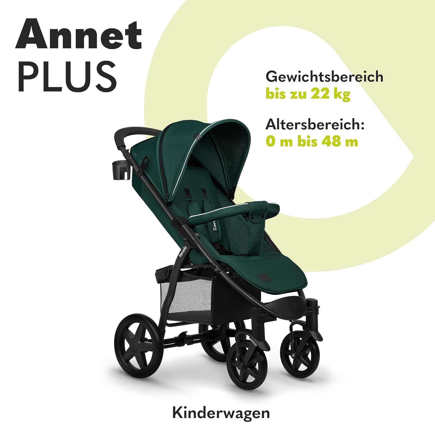 LIONELO Annet Plus Buggy bis 22 kg mit Liegefunktion, Kinderwagen klein zusammenklappbar mit Zubehör, Eva-Schaum-Räder, Moskitonetz, Fußdecke Getränkehalter, Korb