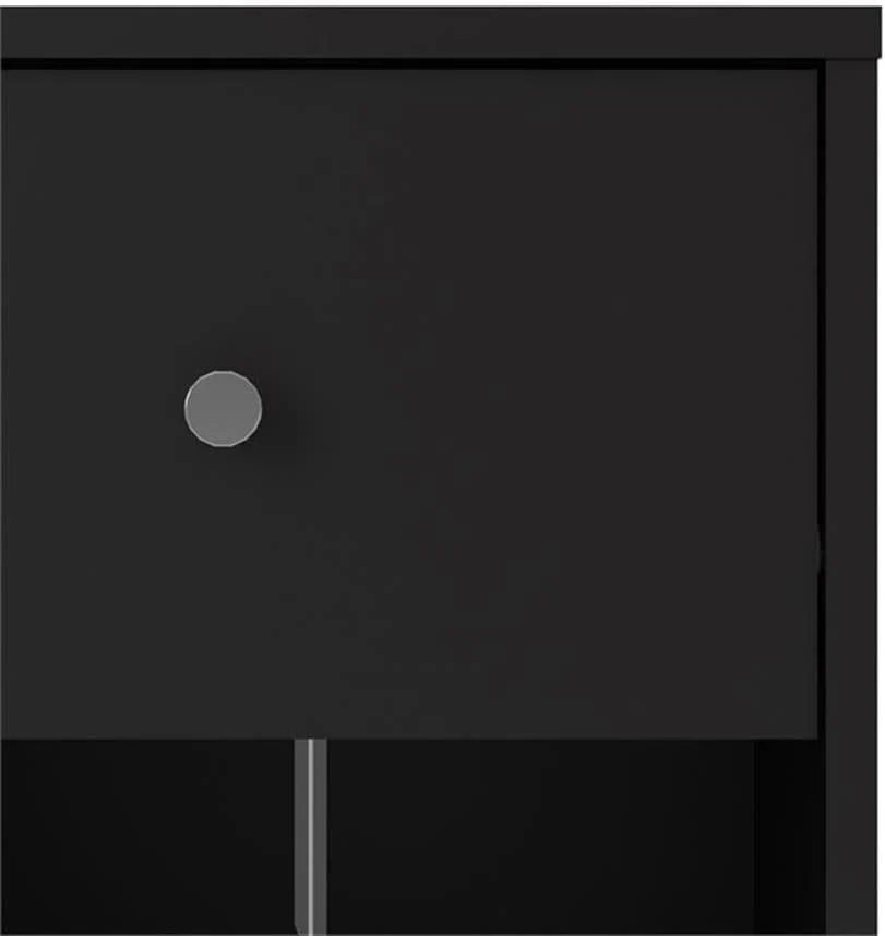 3-Pc Scandinavian Design Engineered Wood Bedroom Furniture Set with 3-Drawer Chest & 6-Drawer Double Dresser & 1-Drawer Nightstand, Pewter Plastic Handles, Smooth Plastic Glides, in Black