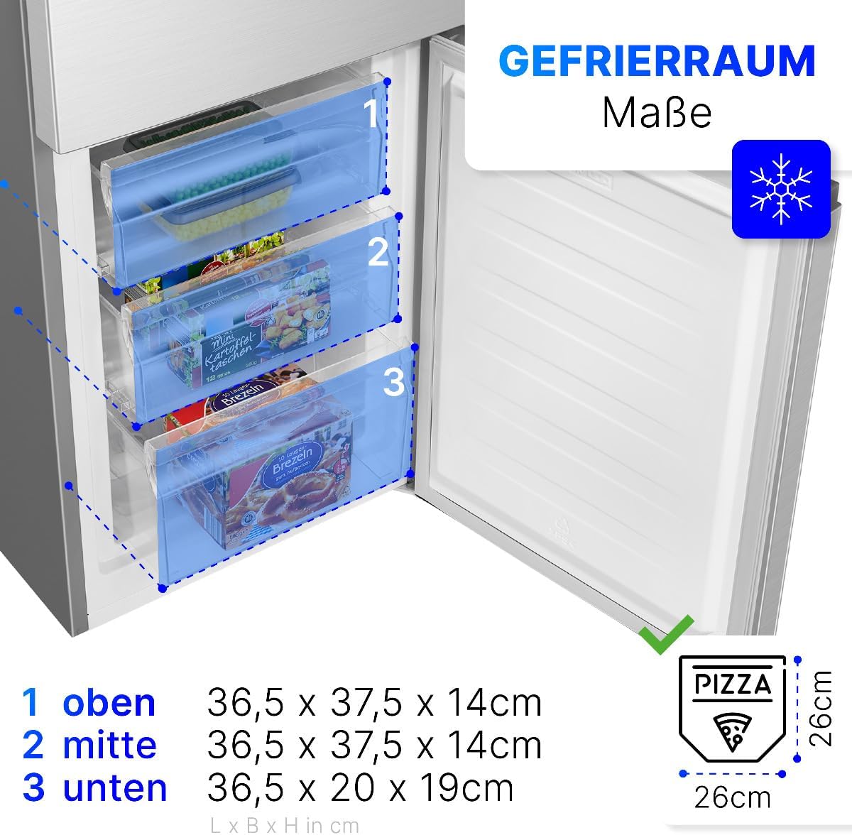 Bomann Kühlschrank mit Gefrierfach | Energieklasse D | 180cm | Kühl Gefrierkombination leise 39 dB | 4 Ablagen & 3 Schubladen | Türanschlag wechselbar | 269L Kühlgefrierkombi | KG 184.2 inox