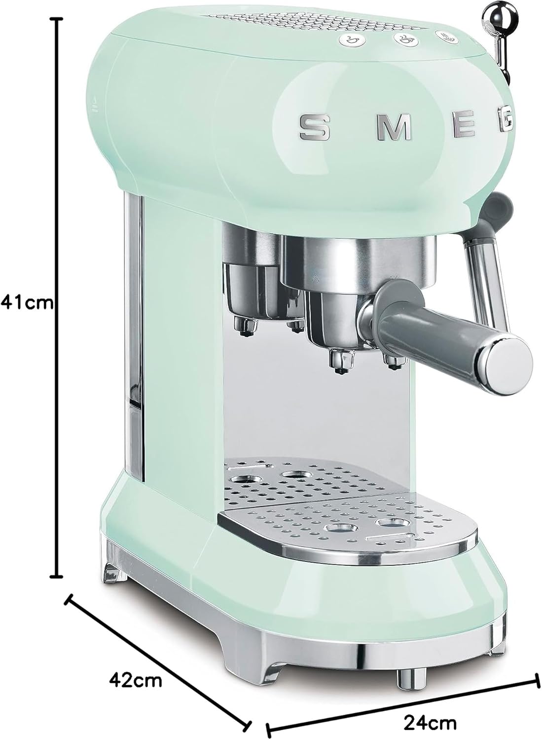 Smeg, ECF01WHEU Manual Espresso -Maschine, Cappuccino -System, Thermoblock, große Tassengehäuse und Doppelkaffeefunktion, 1 l Wassertank, kompakte Abmessungen, 1350W, Weiß
