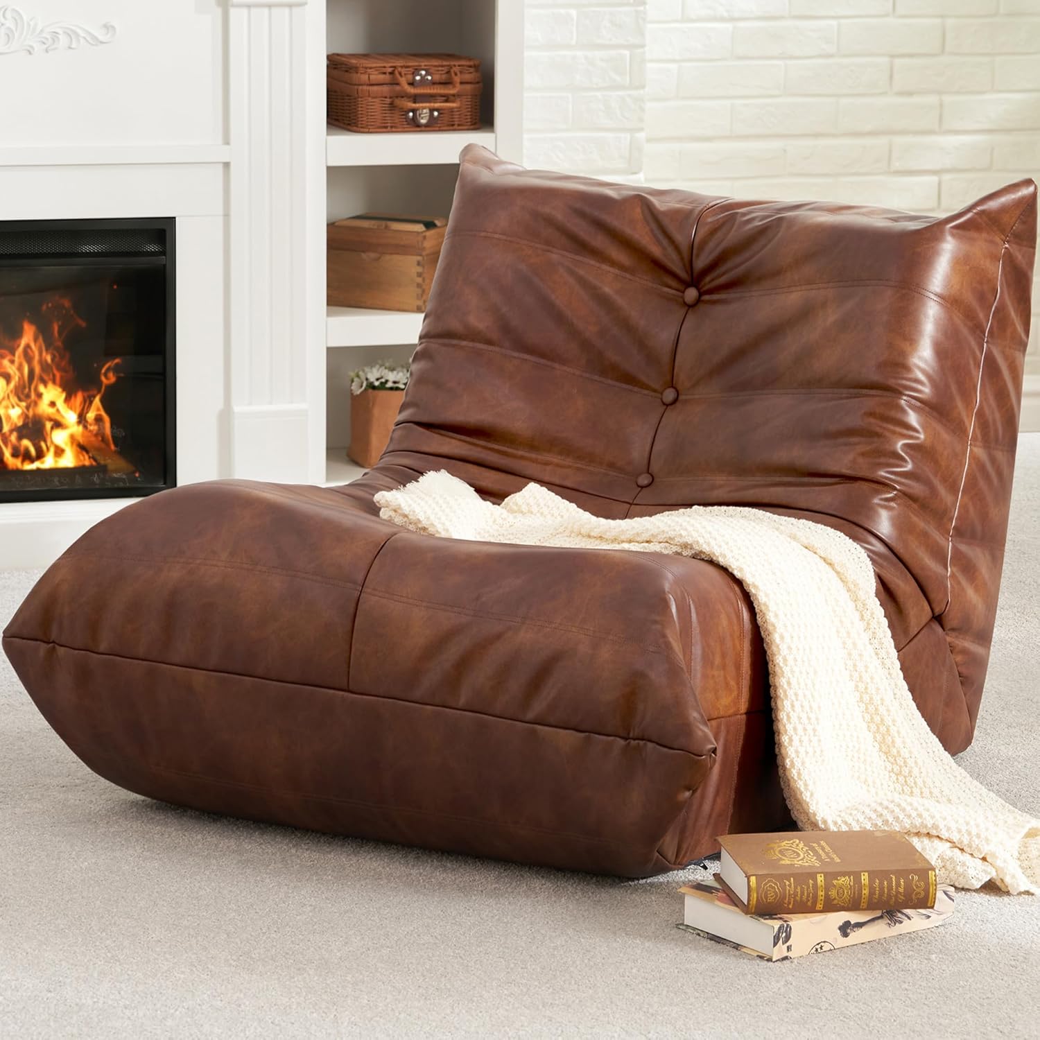 Hobestluk Riesiger Sitzsack aus Memory-Schaum für Erwachsene, aus Kunstleder, für Wohnzimmer, Schlafzimmer, Schlafsaal, Büro, Braun