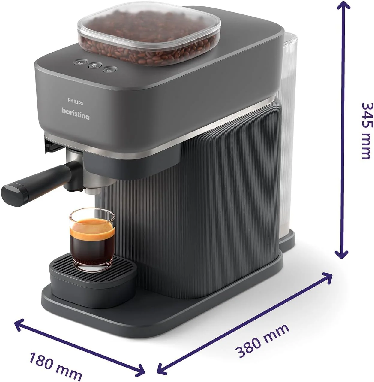Philips Baristina Espressomaschine - Real Espresso- made simple. Kompakte Kaffeemaschine- Naturwei? mit wei?em Siebtr?ger- 16-bar-Pumpendruck- automatisches Mahlwerk- Cafe Crema (BAR300/00)