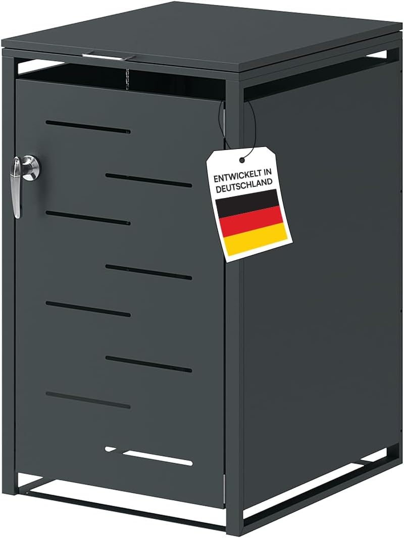 STEELSØN Diorus Mülltonnenbox 1er bis 240L abschließbar – Hochwertige Mülltonnenverkleidung 1 Tonne aus Stahl – Müllbox Müllcontainer Anthrazit - Mülltonnen Box wetterfest – Gerätebox mit Schloss