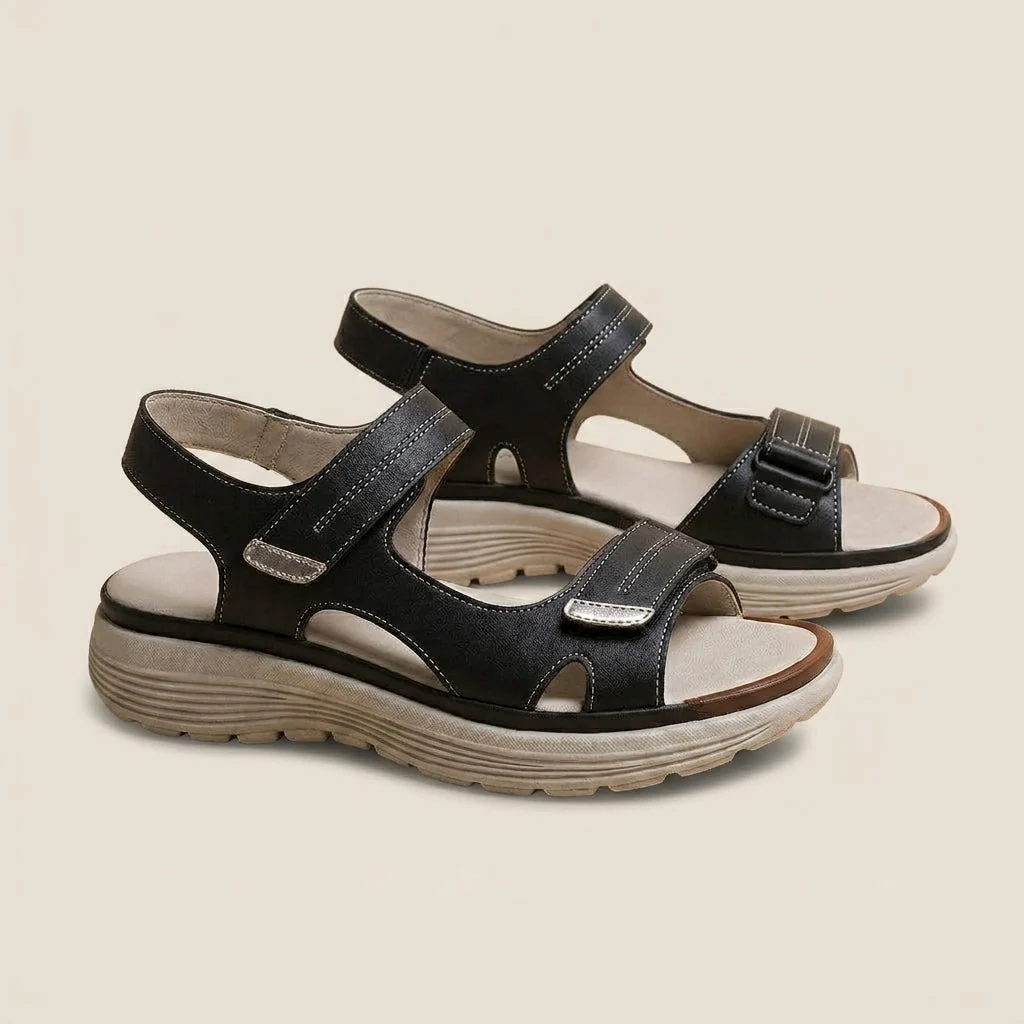 Orthop?dische Damen Sandalen mit verstellbaren Riemchen und anatomischem Fu?bett zur Entlastung bei Fersensporn