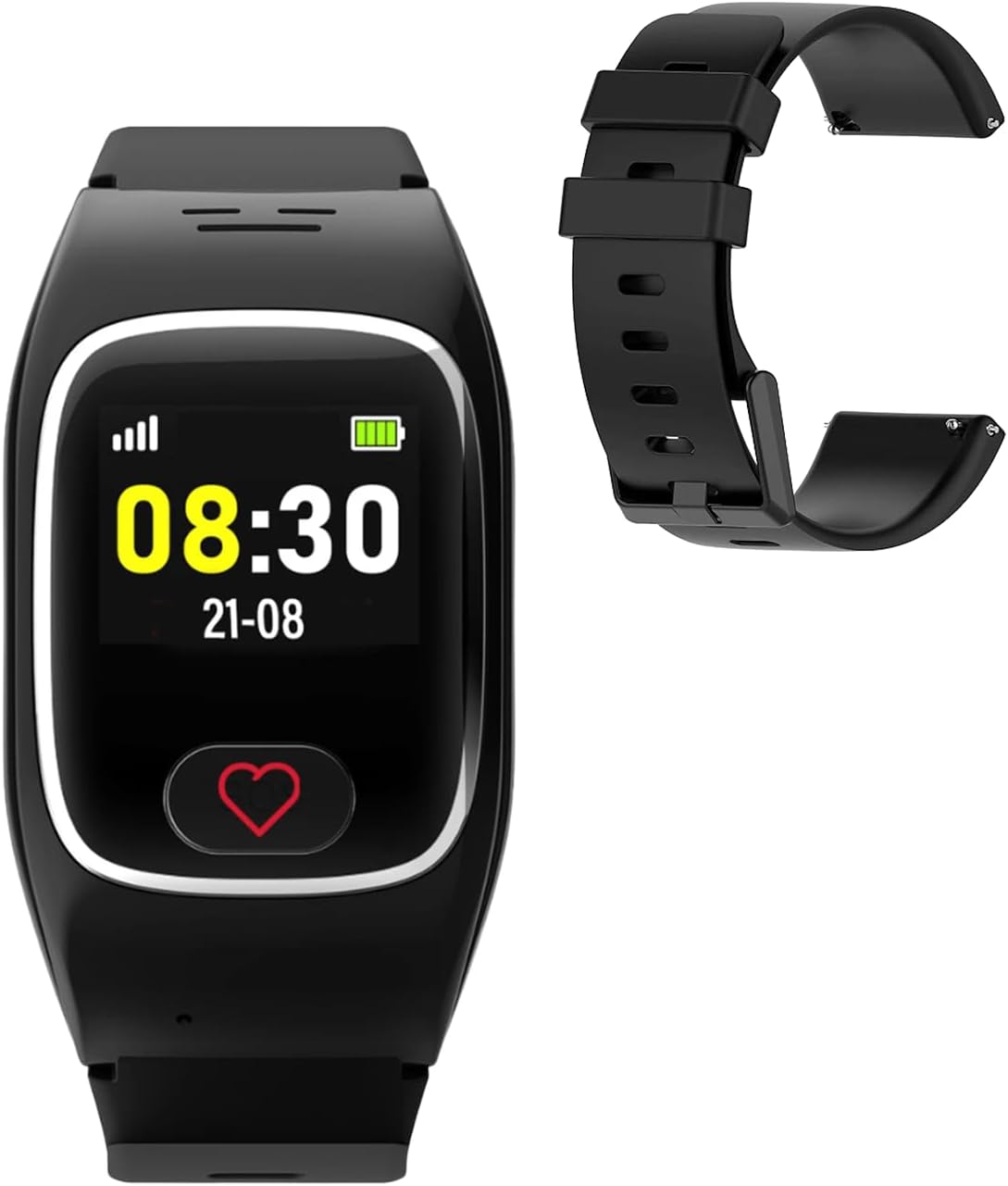 James B8 Notruf mit Ersatzarmband & Sicherheitsuhr für Senioren – GPS, Sturzerkennung, SOS-Knopf, Pulsmessung, Gesundheitsfunktionen, Familien-App, lauter Alarm – Schwarz – inkl. SIM