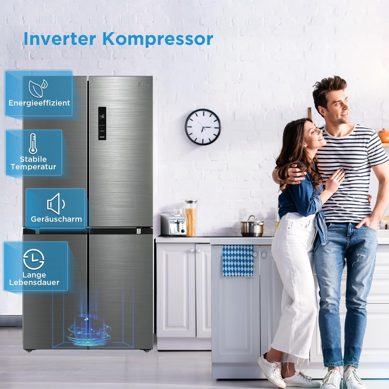 Midea MDRF632FIE46 Multi-Door Kühl-Gefrierkombination | 474L XXL-Kapazität | Total NoFrost | PlasmaPure | Smart Cooling & ConvertZone | Blau-Stahl (177,5 x 83,3 x 65,3 cm)
