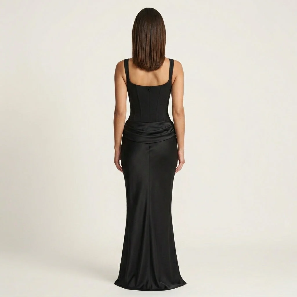 Figurbetontes Bodycon Maxikleid mit Korsett-Struktur | Elegantes Abendkleid f��r Hochzeiten | Slim Fit Bodenlang