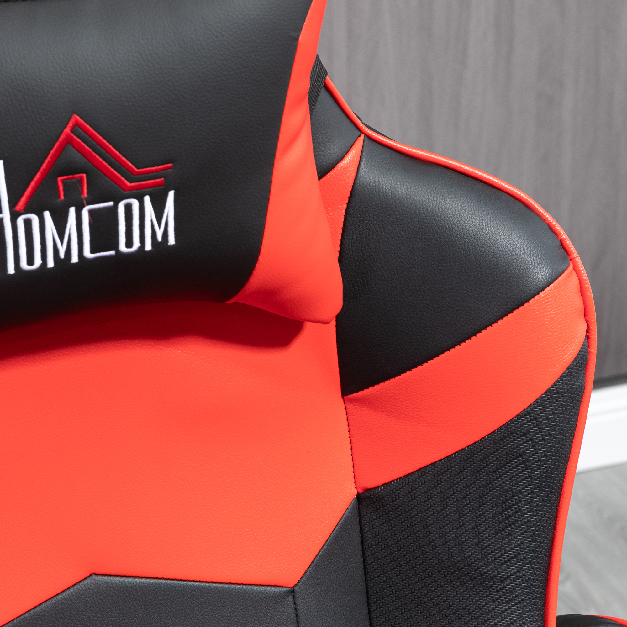 Gaming-stoel met massagefunctie, inclusief voetensteun, ligfunctie, rood + zwart.