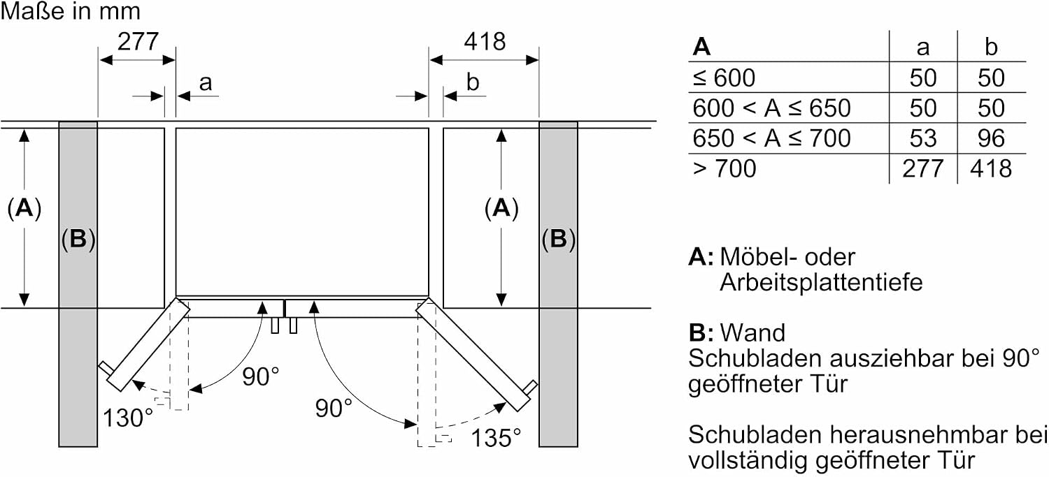 Bosch KAD93ABEP Serie 6 Amerikanischer Side-by-Side Kühlschrank, 178,7 x 90,8 cm, 371 L Kühlen & 191 L Gefrieren, Eis- und Wasserspender mit Wasseranschluss,No Frost, XXL-Fassungsvermögen