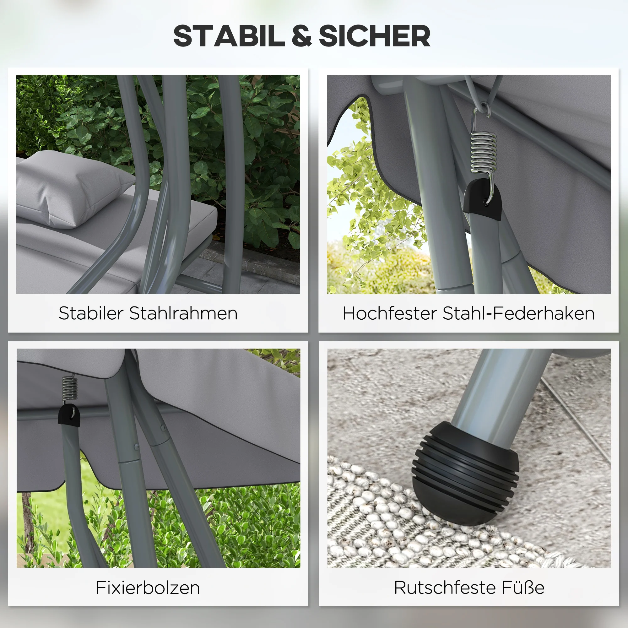 Outsunny 2-in-1 Hollywoodschommel met Ligfunctie, Verstelbaar Dak, tot 340 kg, Staal, 200x120x164 cm, Grijs