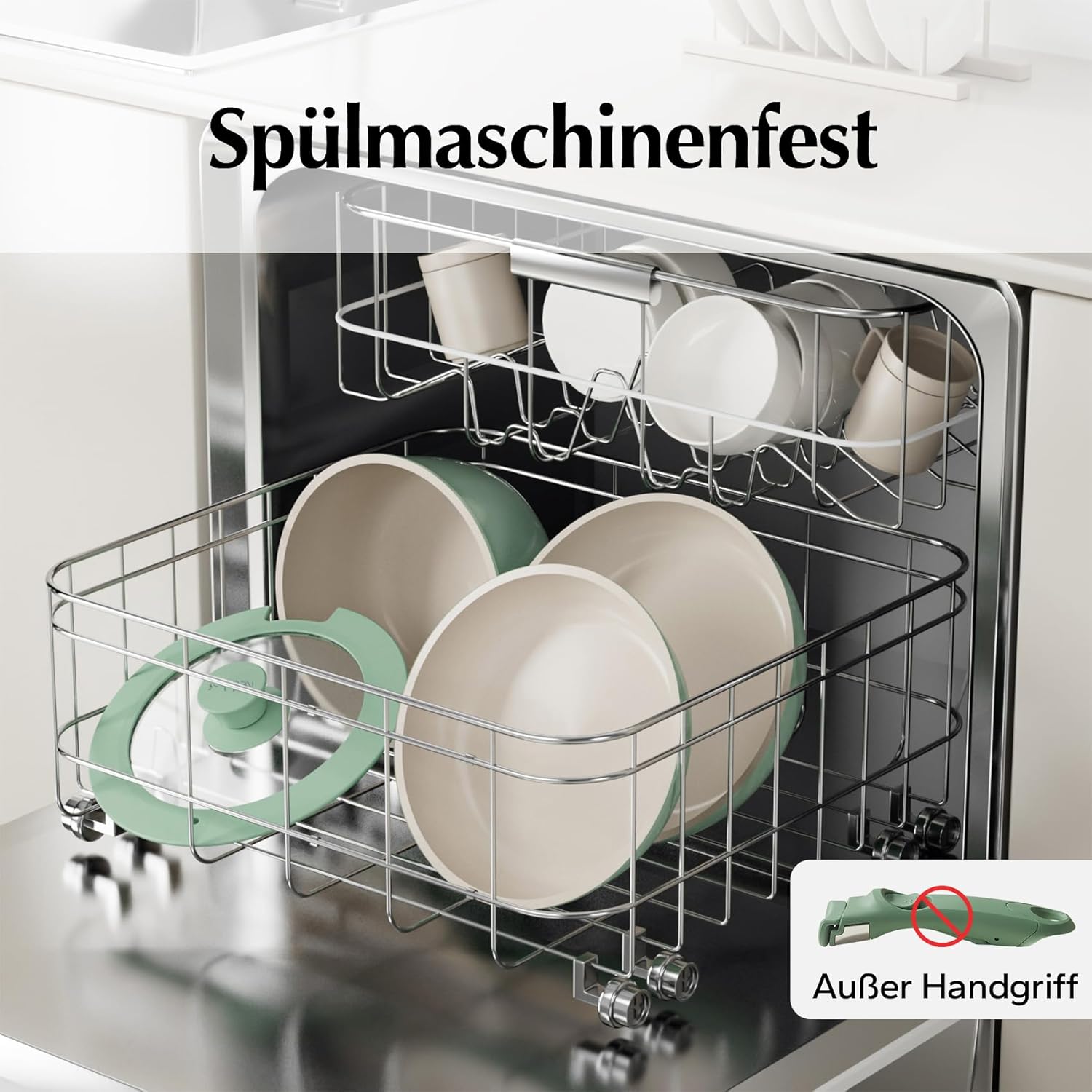 Redchef Topfsets Pfannenset 16-Teilig Antihaft-Keramik-Kochgeschirr-Set mit Abnehmbaren Griffen, Pfanne 20/26cm, Tiefe Bratpfanne 26cm, Topf 18/20cm, Stapelbar Topfset Für alle Herdarten, Ofenfest