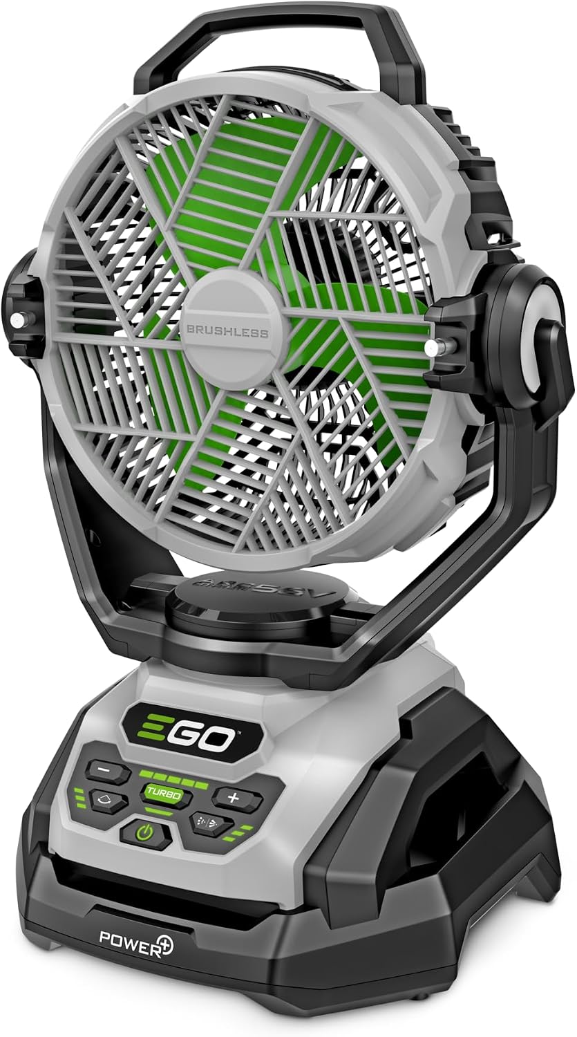 EGO Power+ FN1000 Oszillierender Ventilator mit 6 Geschwindigkeitsmodi, 3 Oszillationsmodi, 3 Nebelmodi, 3 Nebelmodi, Akku und Ladegerät Nicht im Lieferumfang enthalten, 25,4 cm, 1700 CFM, 20 MPH,