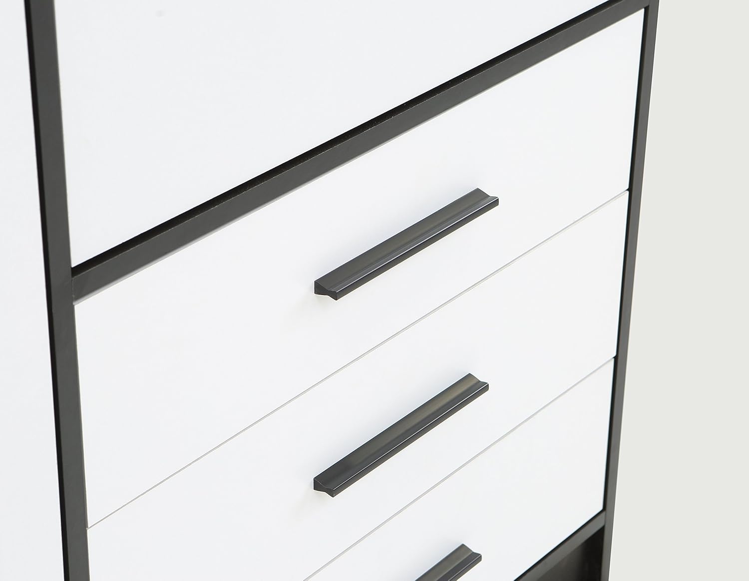 FORTE Jupiter Schrank 200 210, Kleiderschrank, Drehtürenschrank, 4-türig, mit 6 Schubladen und Einlegeböden, Schwarz Weiß, 206.5 cm breit x 60 cm tief x 200 cm hoch