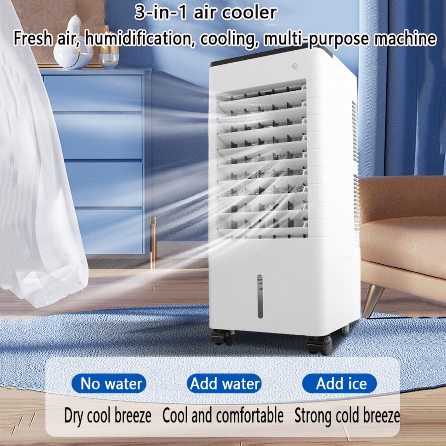 Leise Luftkühler Air Conditioner Mobile Klimaanlage mit Fernbedienung | Wasserkühler | Verdunstungskühler mit 3 Luftgeschwindigkeiten 12h Timer Mobiles Klimagerät für Zimmer und Büro