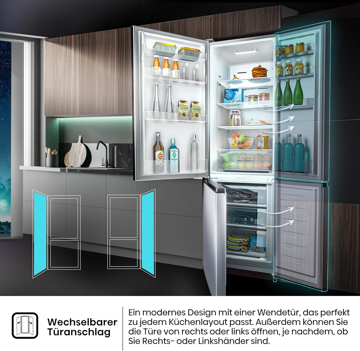 Hisense RB327N4AD2 Kühl-Gefrierkombination/ NoFrostPlus/ Multiflow 360°/ HolidayMode/ FreshZone/ 182,4 cm/ Kühlteil 171 l/ Gefrierteil 85 l/ 41 dB/ 287 kWh/ Jahr/ Edelstahl-Look