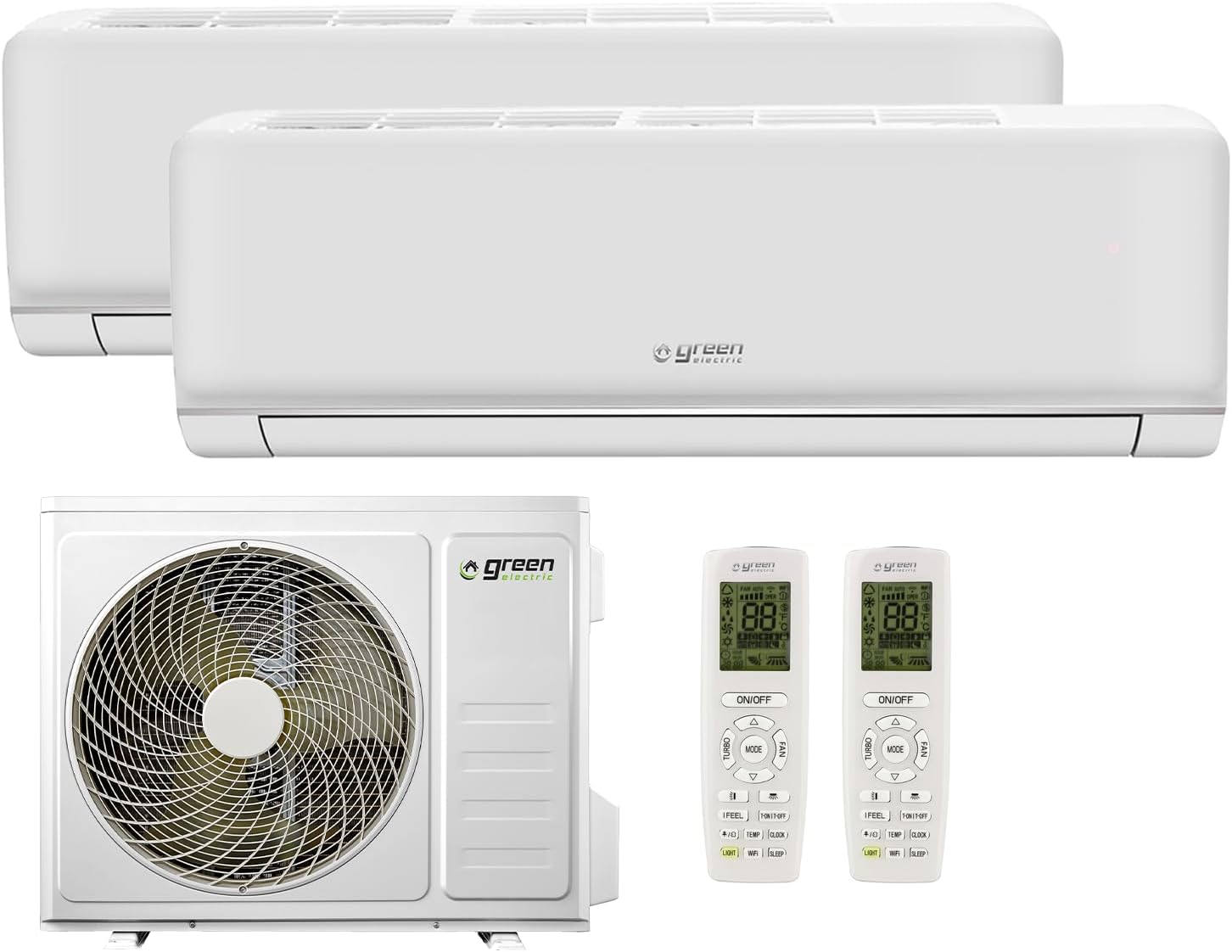 Plus Klimaanlage Dual Split 9000+12000 BTU, Wi-Fi, R32, Energieeffizienz A++/A+, Klimagerät mit Zwei Inneneinheiten und 1 Außeneinheit, Fernbedienung, App-Steuerung, Niedriger Verbrauch