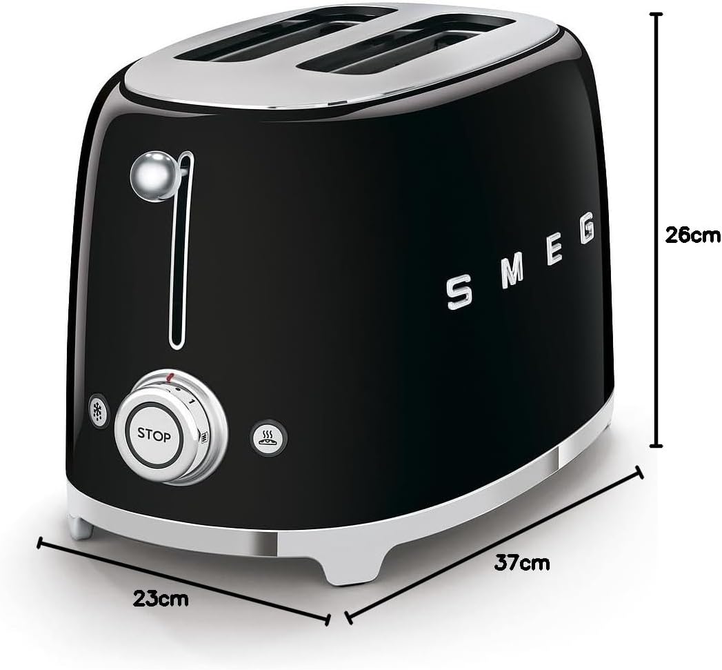Smeg, 2x2 TSF01CREU -Toaster, 2 Schlitze für 2 Scheiben, 6 Vergoldungsniveaus, Heizfunktion, Abtau- und Bagel- Funktion, Sammelschublade, 950W, Creme