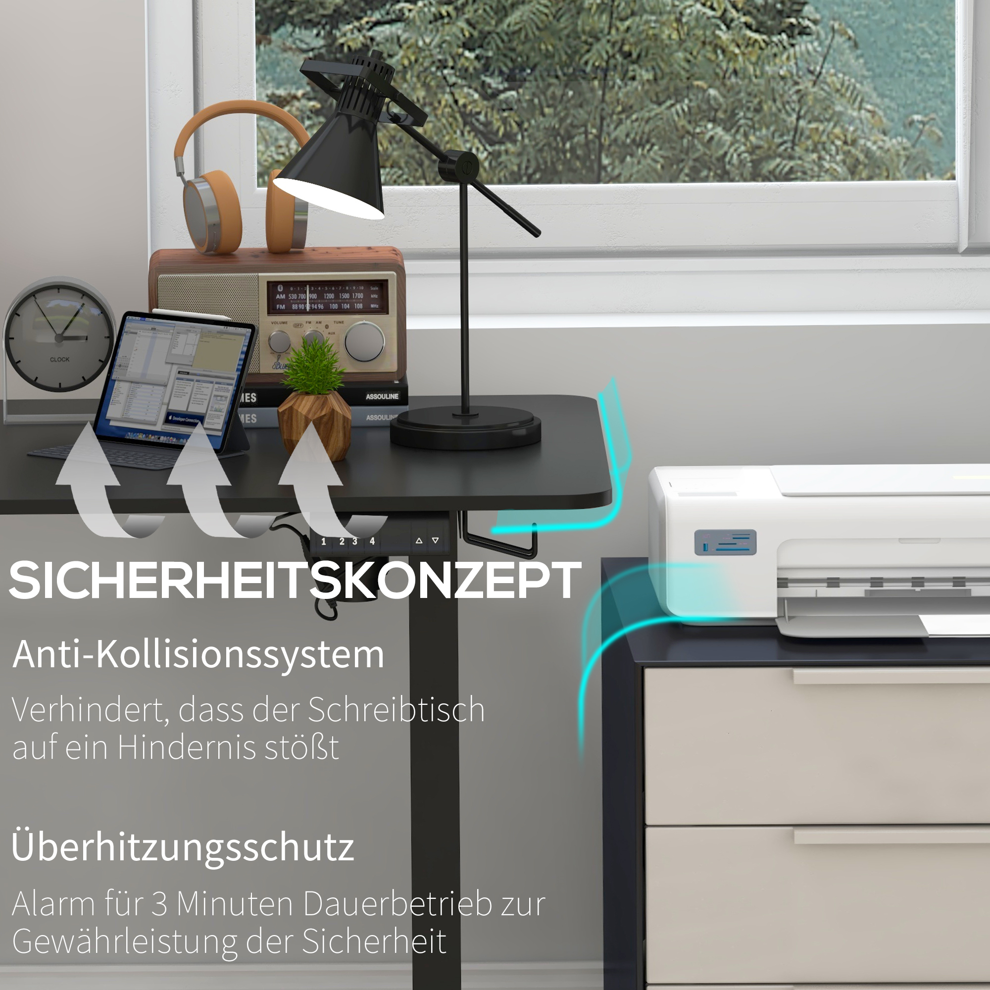 Vinsetto Verstelbaar Zit-Stabureau Computertafel, 140 cm x 70 cm x 116 cm, Zwart